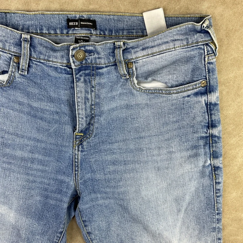 True Religion Jean Shorts Rocco Relaxed‎ Skinny Denim Blue Stretch Men Sz 34